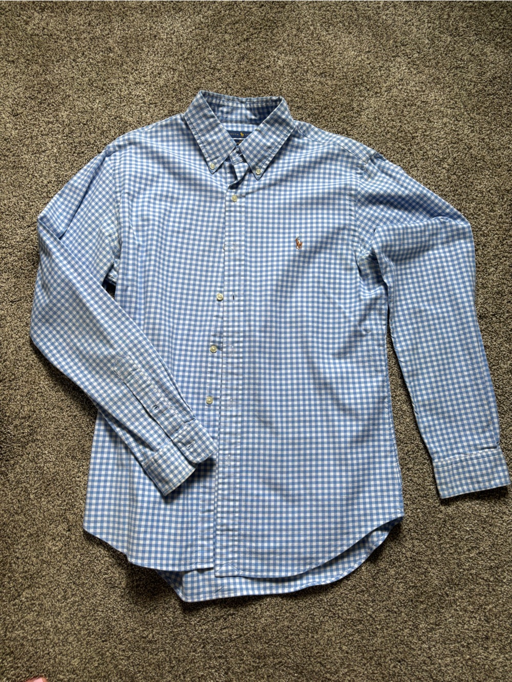 Ralph Lauren Light Blue and White Gingham Button-Down Shirt